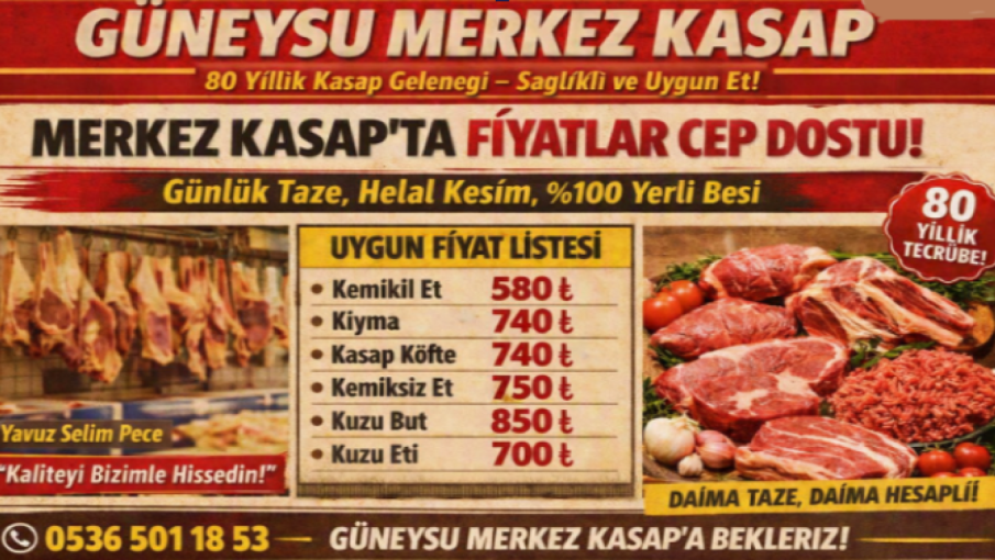 Güneysu’da 80 Yıllık Kasap Geleneği: Merkez Kasap Uygun Fiyatla Sağlıklı Et Sunuyor